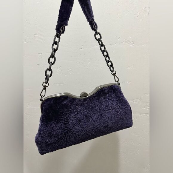 Purple Handmade Real Shearling leather Push Lock Shoulder Bag/Crossbody - Picture 12 of 16